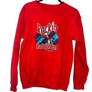 Rockin Rudolph Run Red Sweatshirt Unisex Long Sleeve Crew Neck Soft Cotton Blend